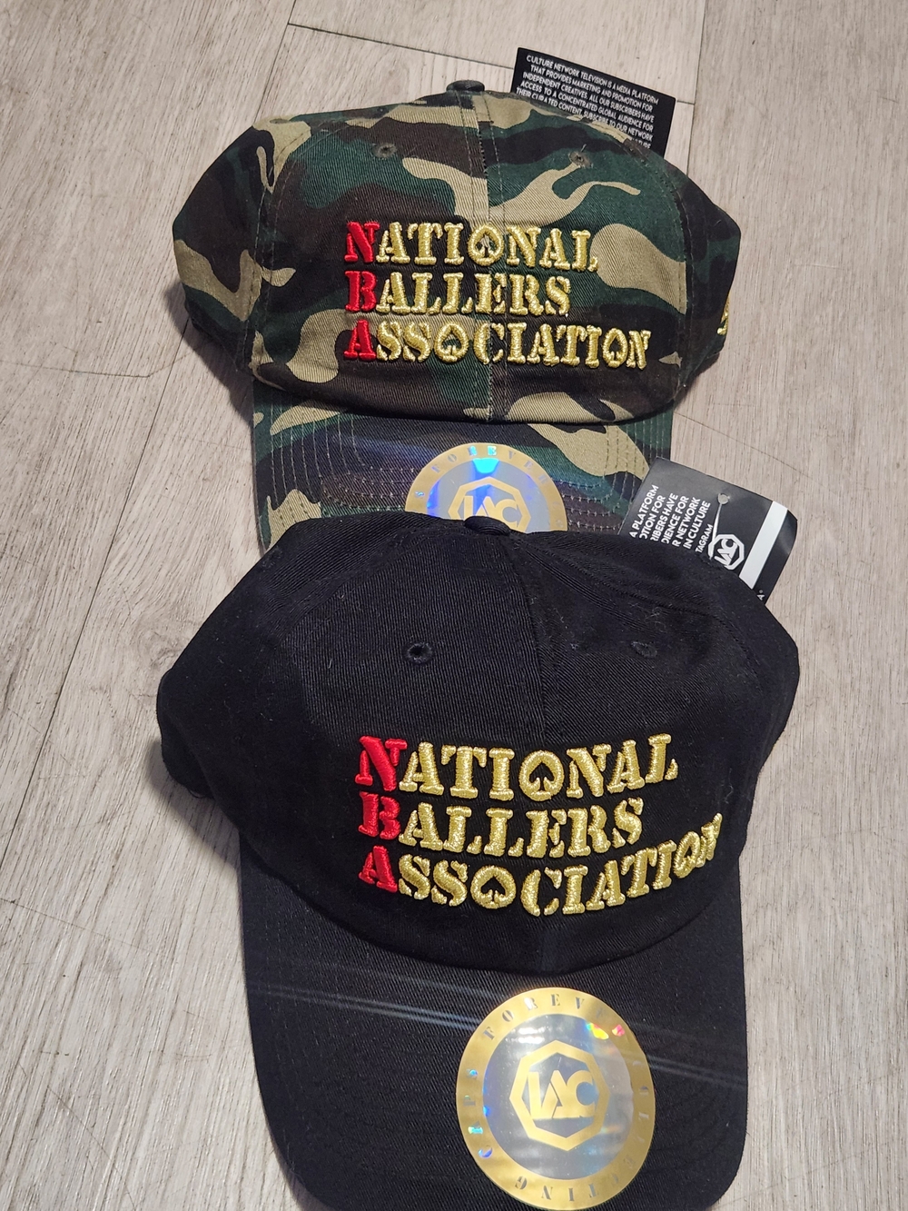 NWT Lot of 2 National Ballers Association Embroidered Hats Camo & Black S